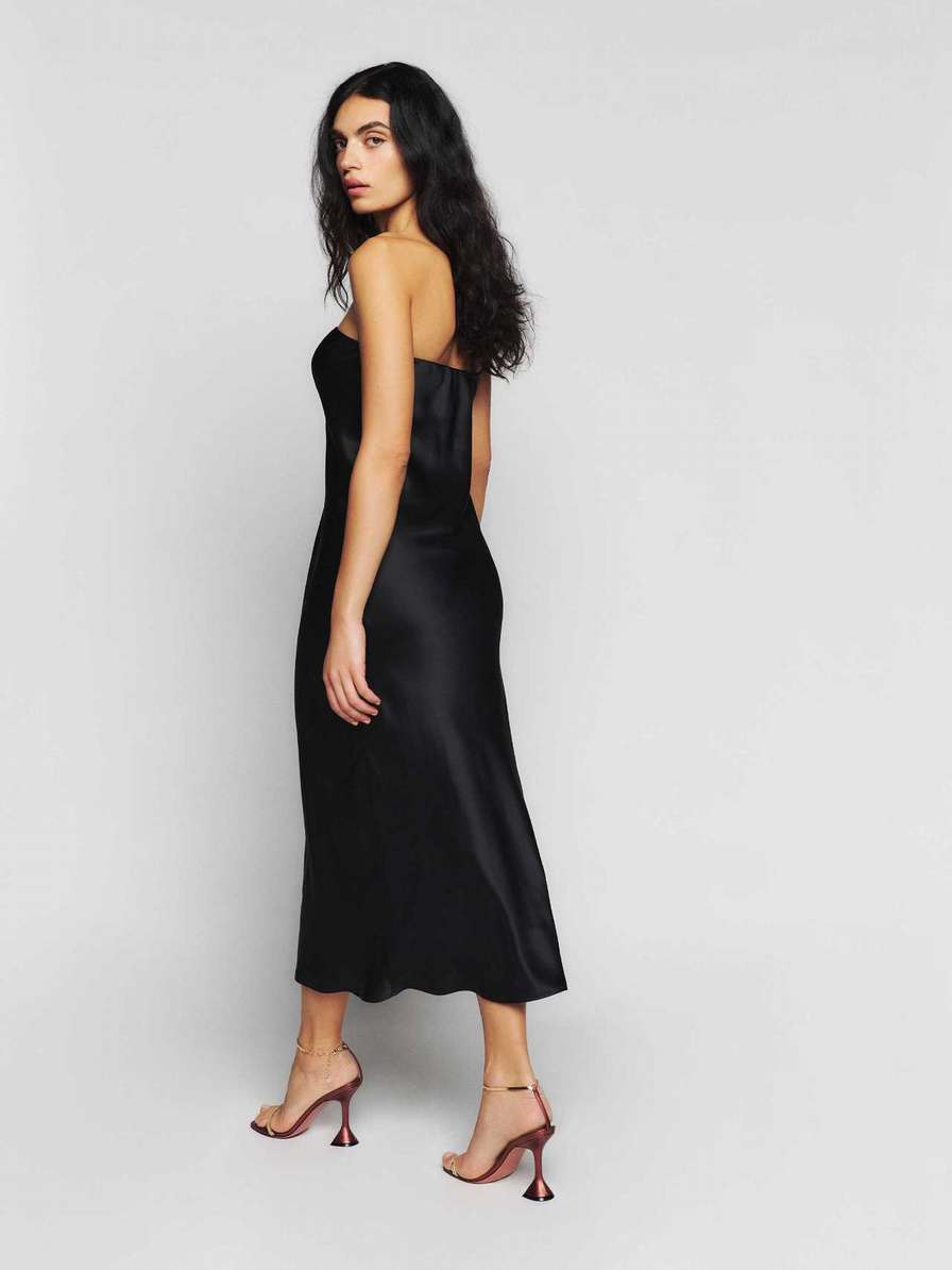 Women's Reformation Joana Silk Dress Black | USA-0251643