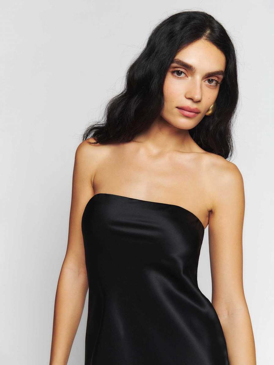 Women's Reformation Joana Silk Dress Black | USA-0251643