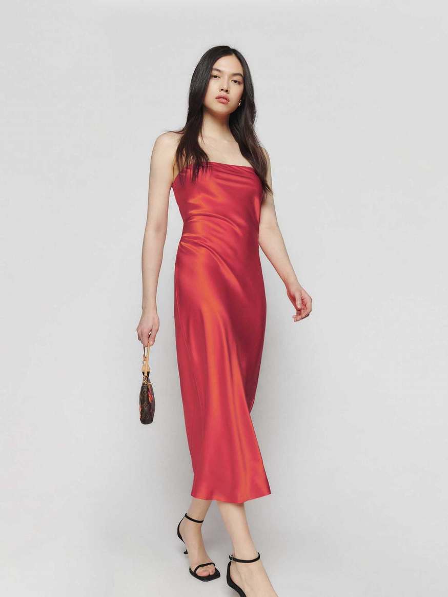 Women's Reformation Joana Silk Dress Red | USA-016537