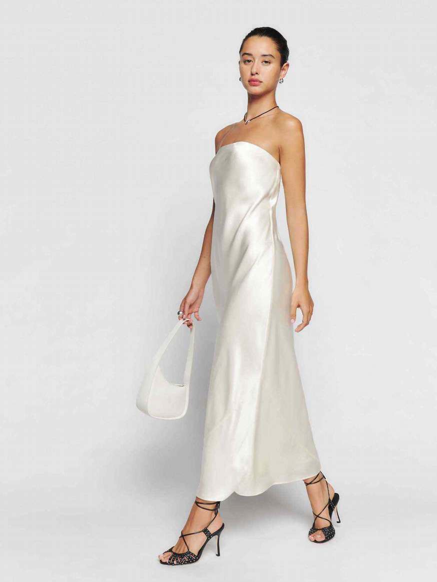 Women's Reformation Joana Silk Dress White | USA-843652