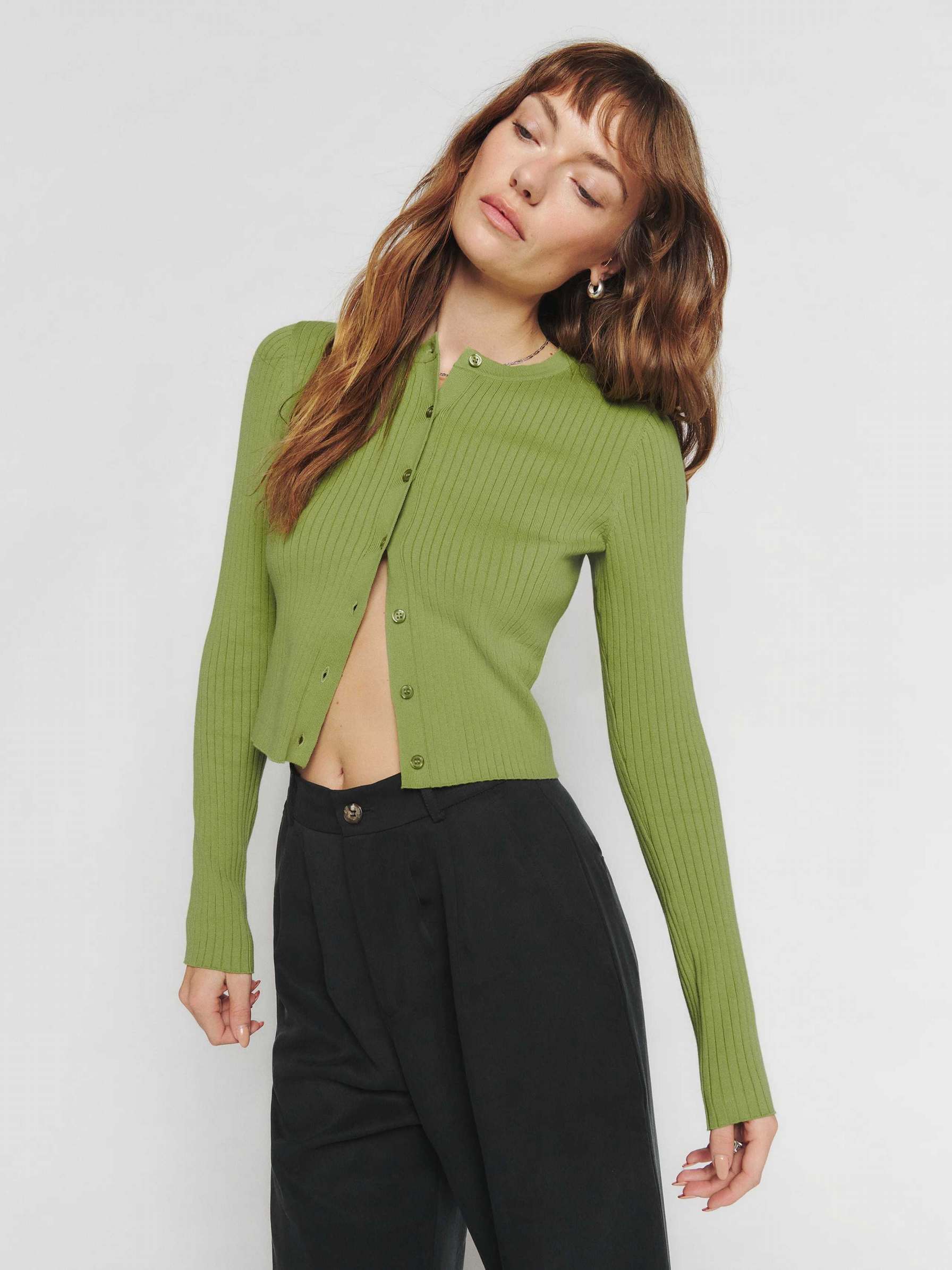 Women's Reformation Joanne Cotton Cardigan Green | USA-520378