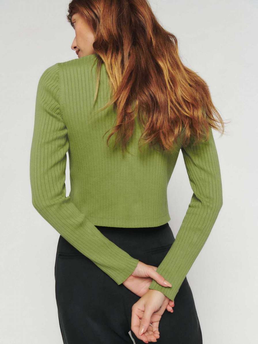 Women's Reformation Joanne Cotton Cardigan Green | USA-520378