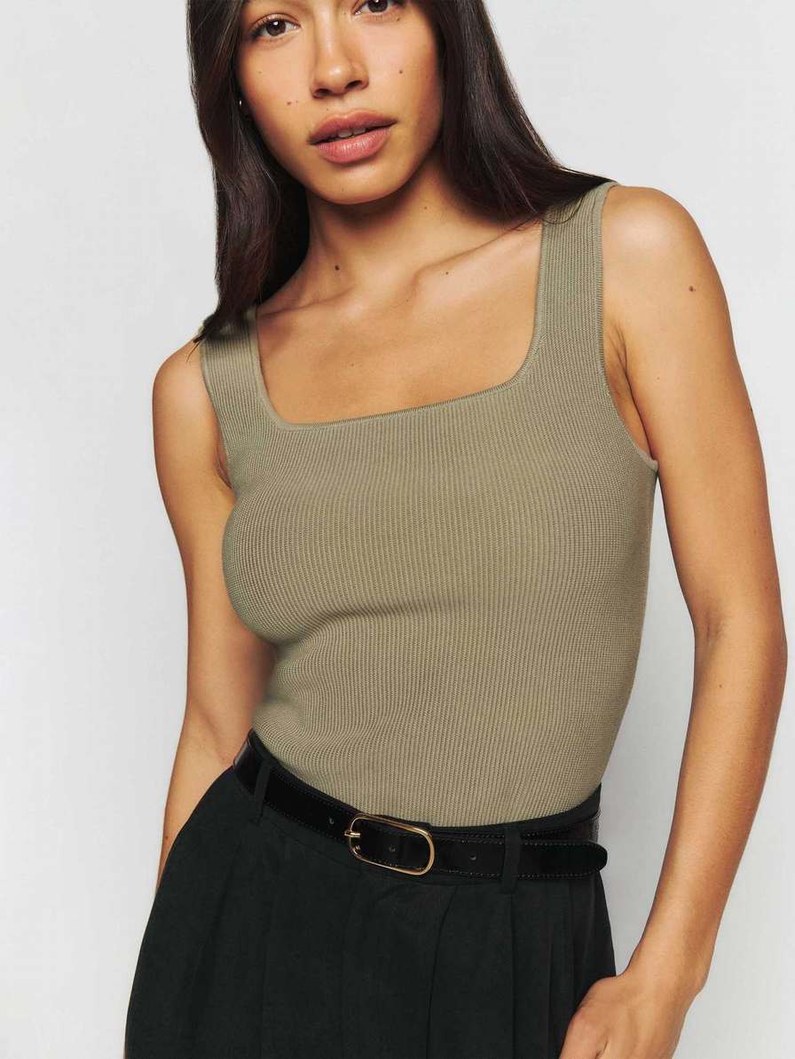 Women's Reformation Julia Ribbed Tanks Dark Green | USA-576403