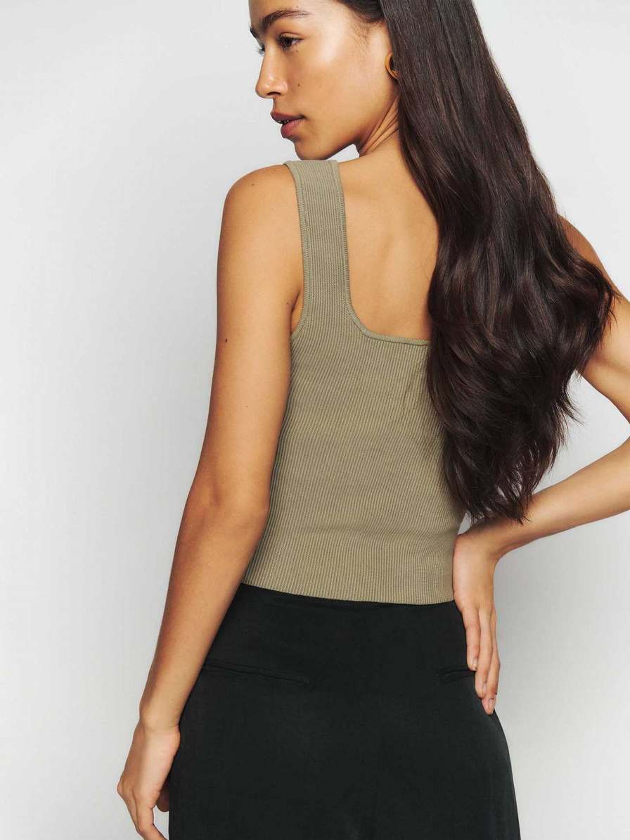 Women's Reformation Julia Ribbed Tanks Dark Green | USA-576403