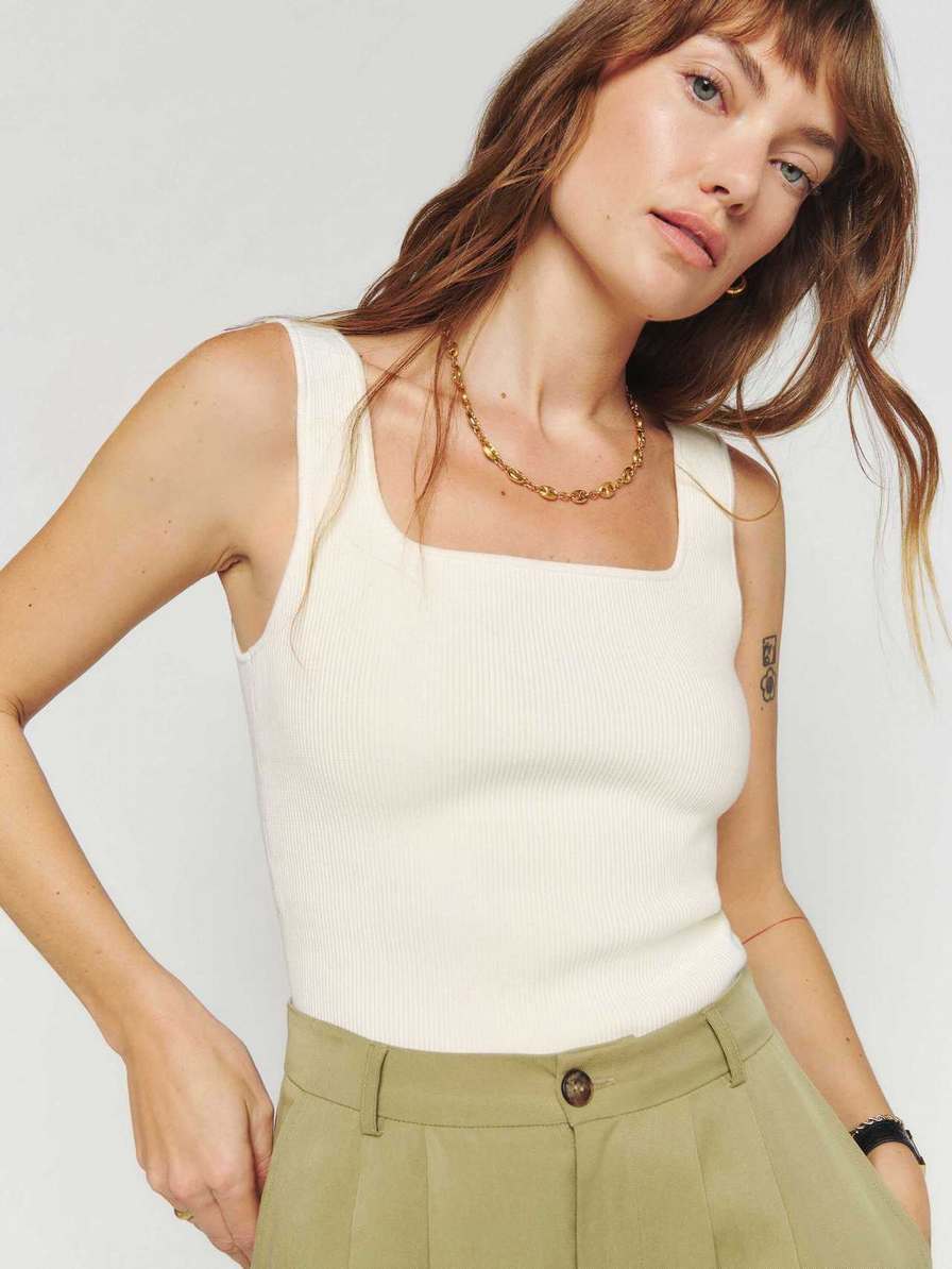 Women's Reformation Julia Ribbed Tanks White | USA-823716