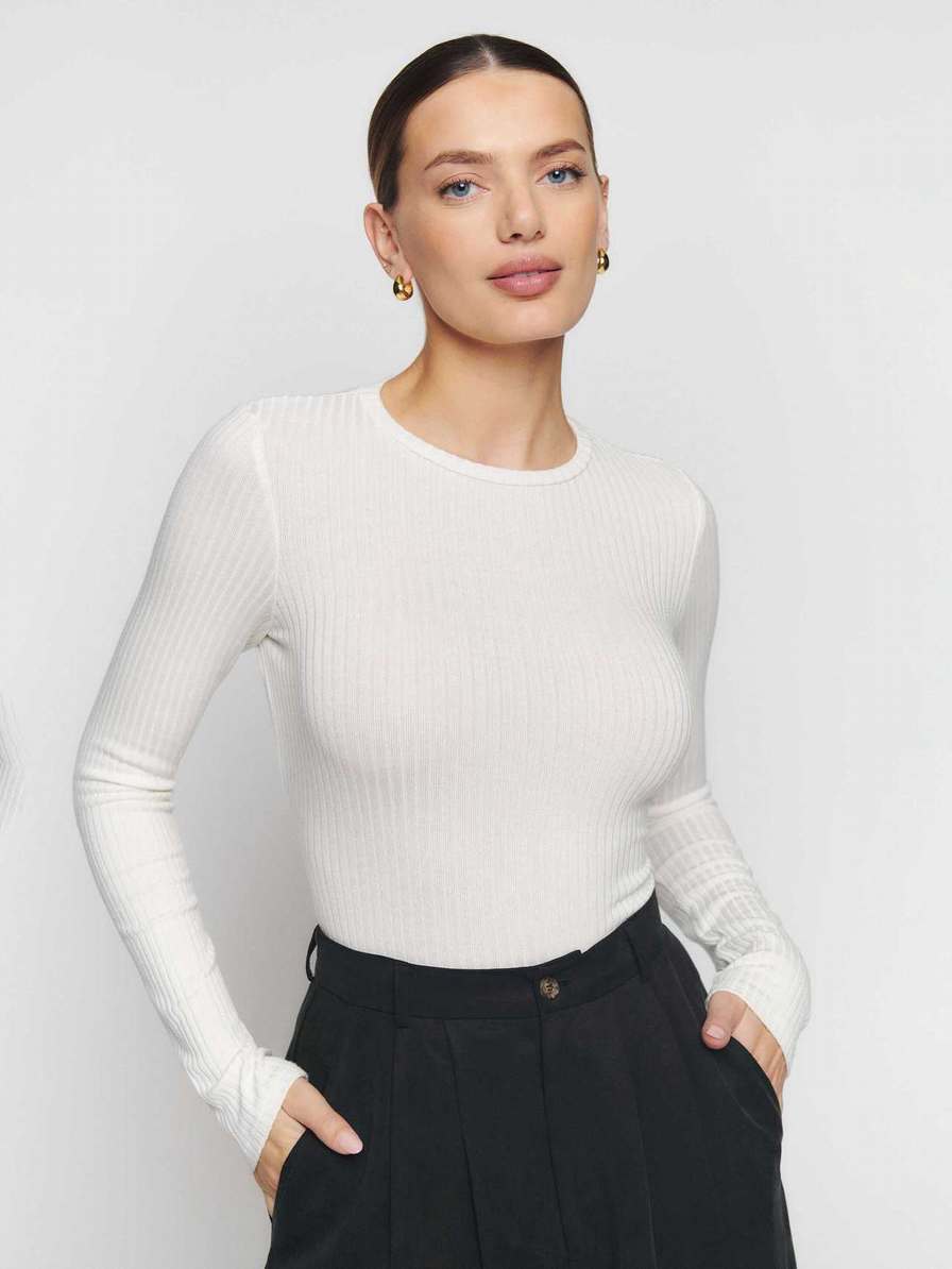 Women's Reformation Junia Knit Tops White | USA-473126