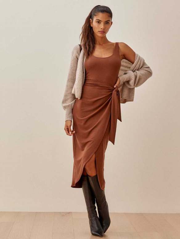 Women's Reformation Kaila Knit Dress Brown | USA-631475