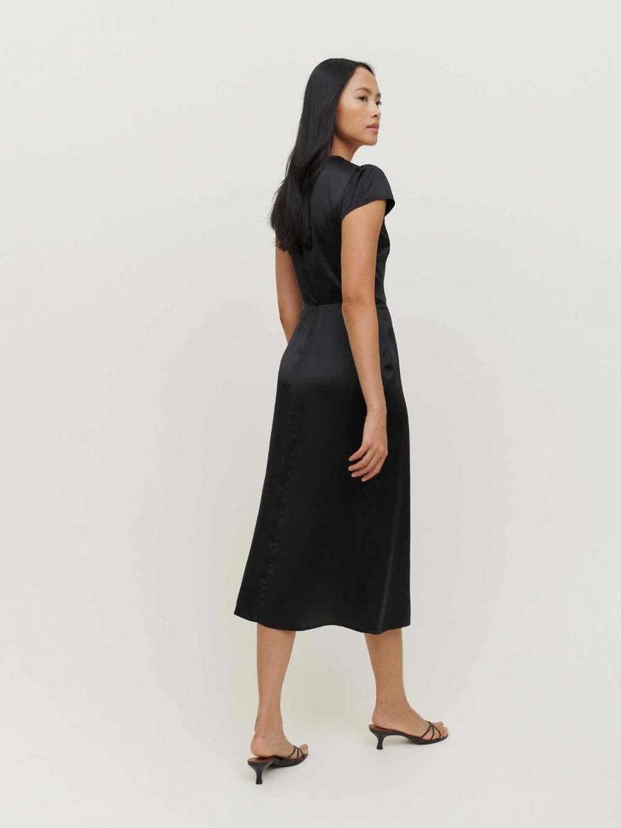 Women's Reformation Kiana Silk Dress Black | USA-152748