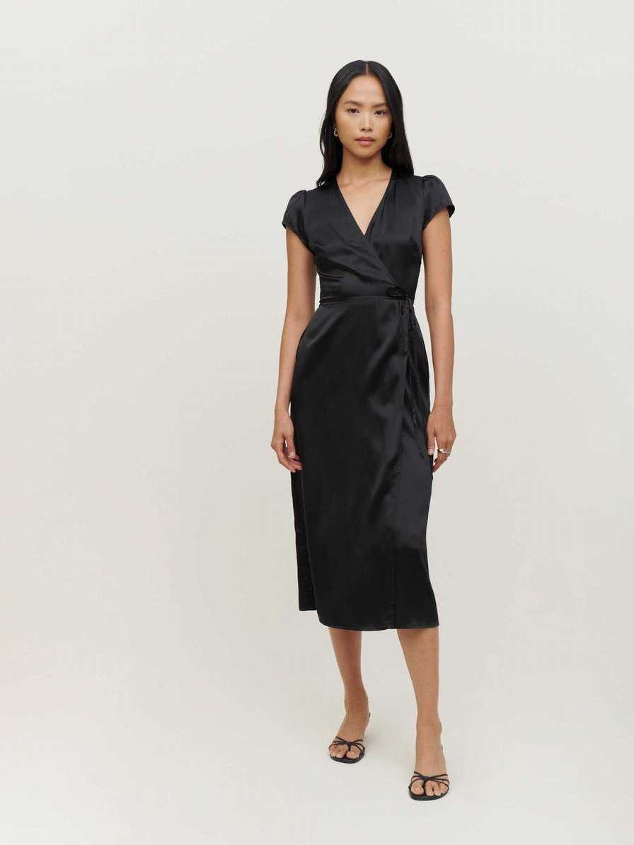 Women's Reformation Kiana Silk Dress Black | USA-152748