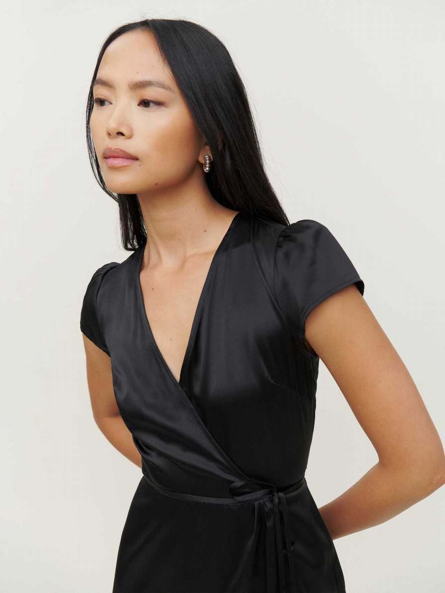 Women's Reformation Kiana Silk Dress Black | USA-152748