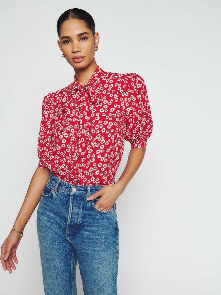 Women's Reformation Kinny Tops Red / Flower | USA-3587046