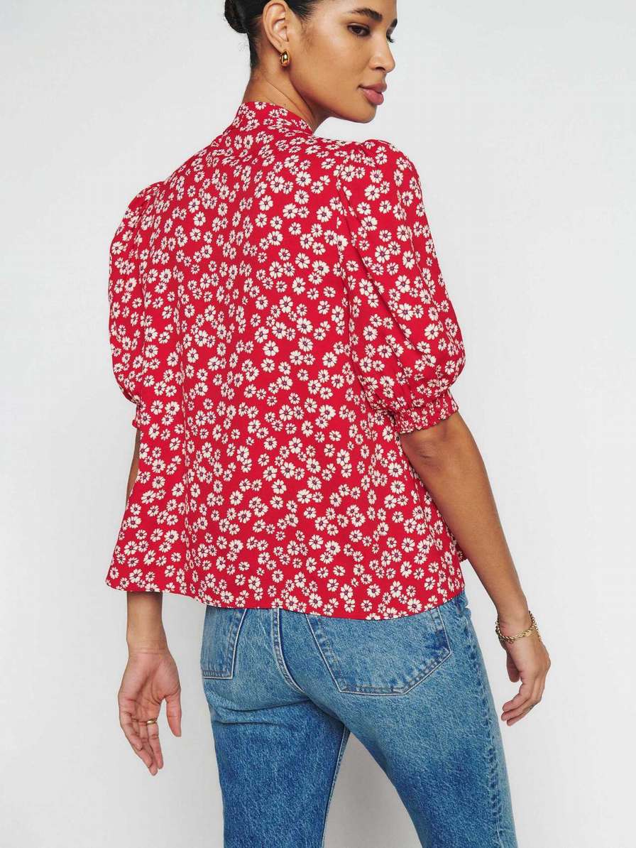 Women's Reformation Kinny Tops Red / Flower | USA-3587046