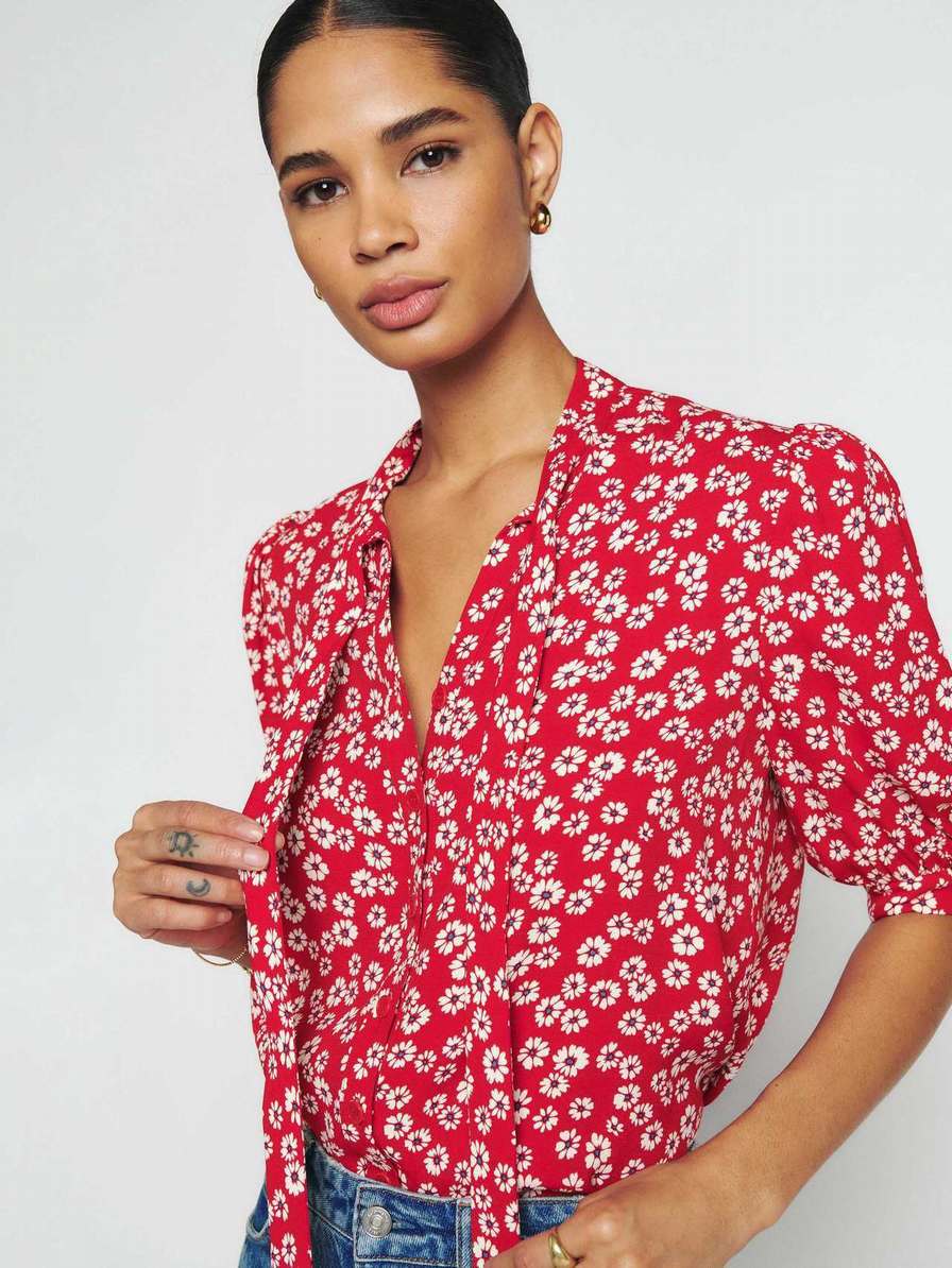 Women's Reformation Kinny Tops Red / Flower | USA-3587046