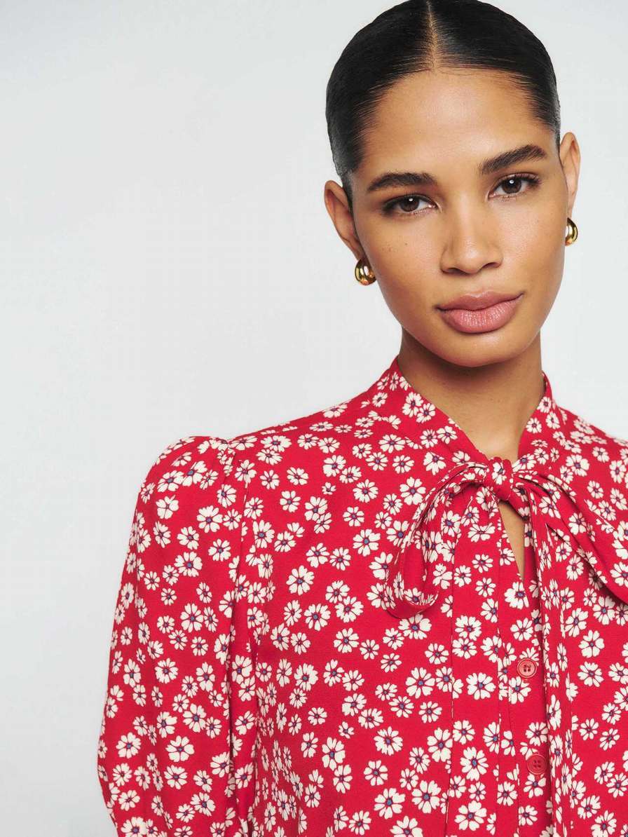 Women's Reformation Kinny Tops Red / Flower | USA-3587046