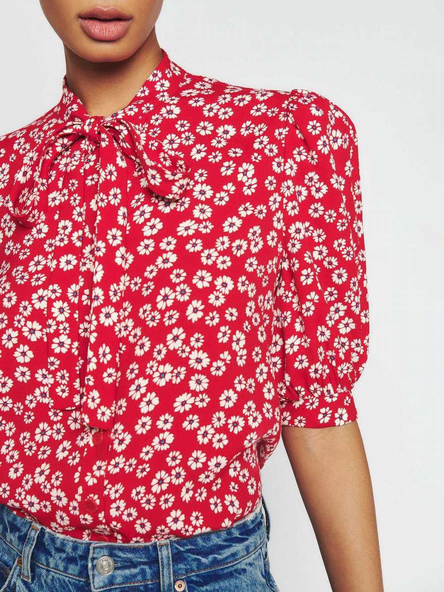 Women\'s Reformation Kinny Tops Red / Flower | USA-3587046