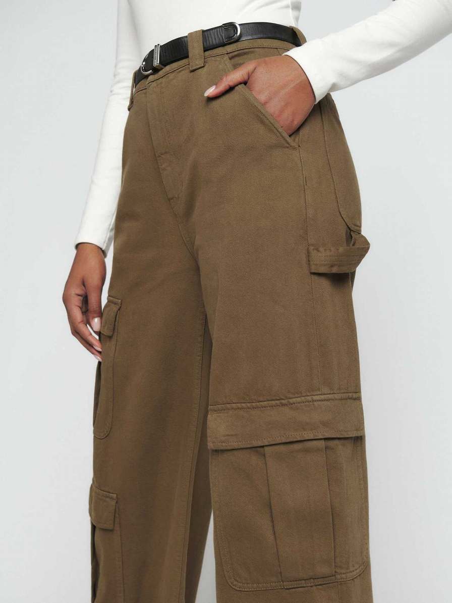 Women's Reformation Landy Wide Leg Cargo Jeans Dark Olive | USA-2750143