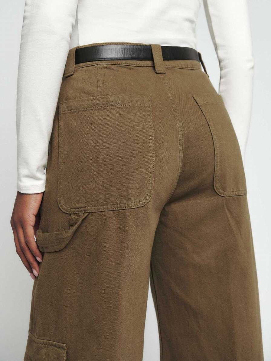 Women's Reformation Landy Wide Leg Cargo Jeans Dark Olive | USA-2750143