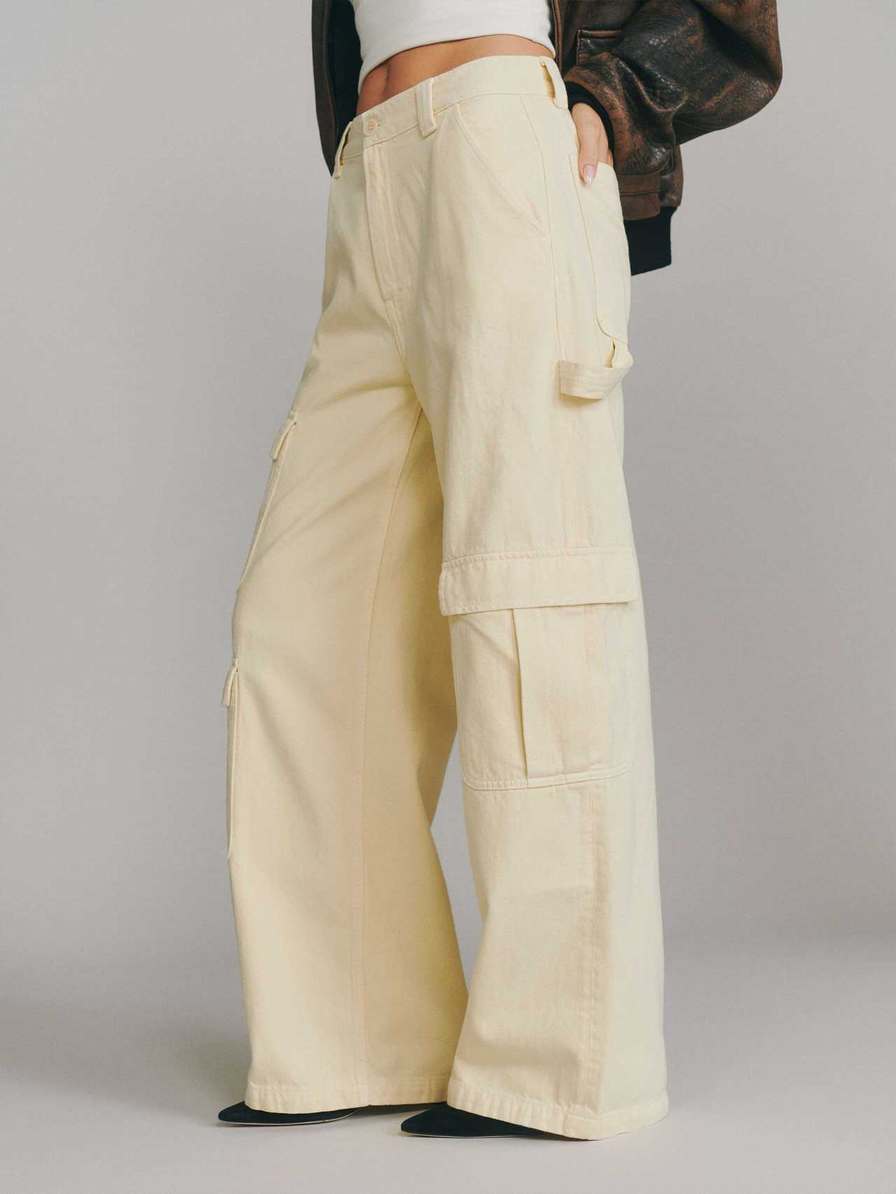 Women's Reformation Landy Wide Leg Cargo Jeans Beige | USA-760524