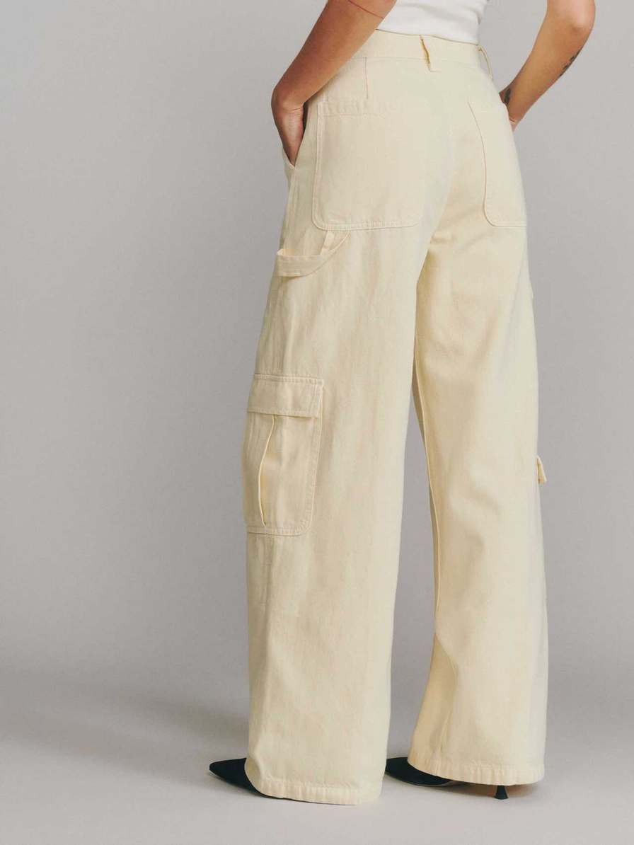 Women's Reformation Landy Wide Leg Cargo Jeans Beige | USA-760524