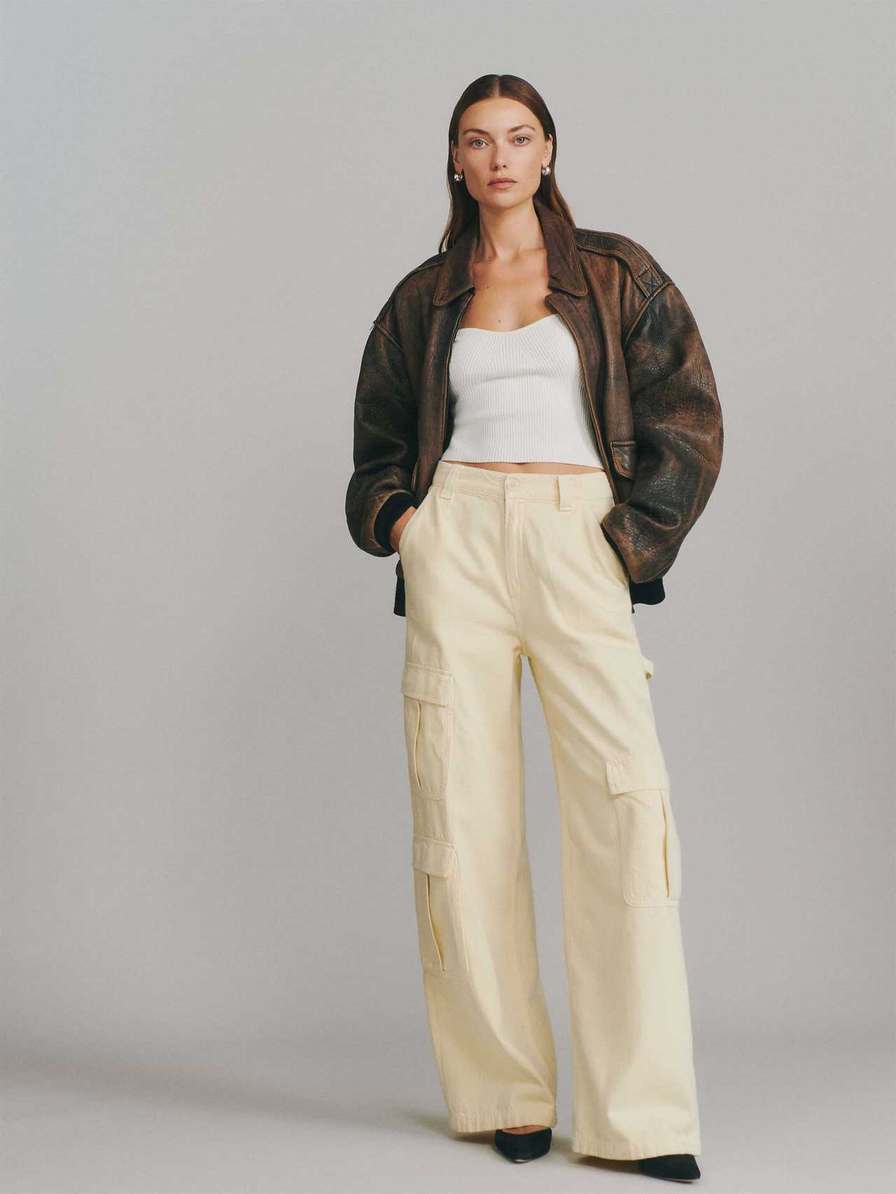 Women's Reformation Landy Wide Leg Cargo Jeans Beige | USA-760524