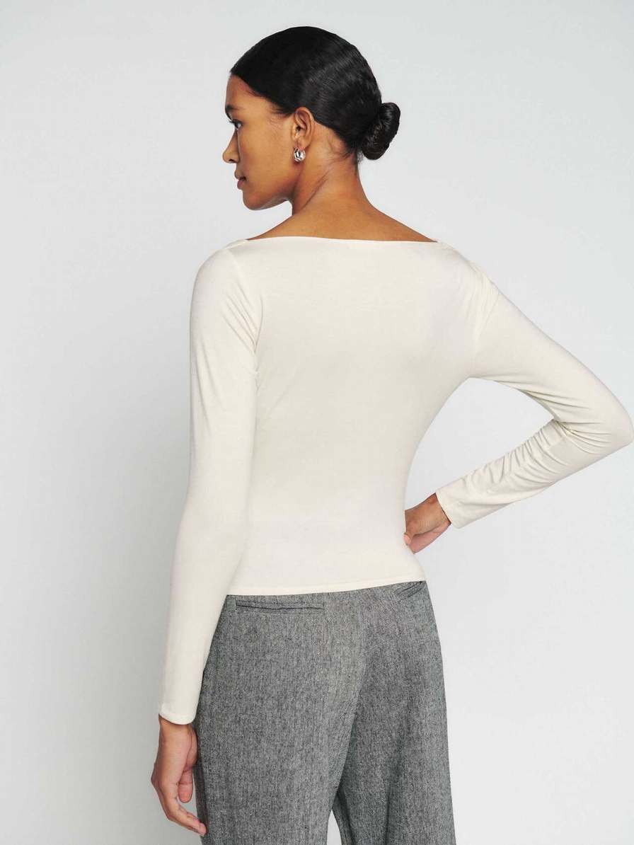 Women's Reformation Laredo Knit Tops Cream | USA-084612