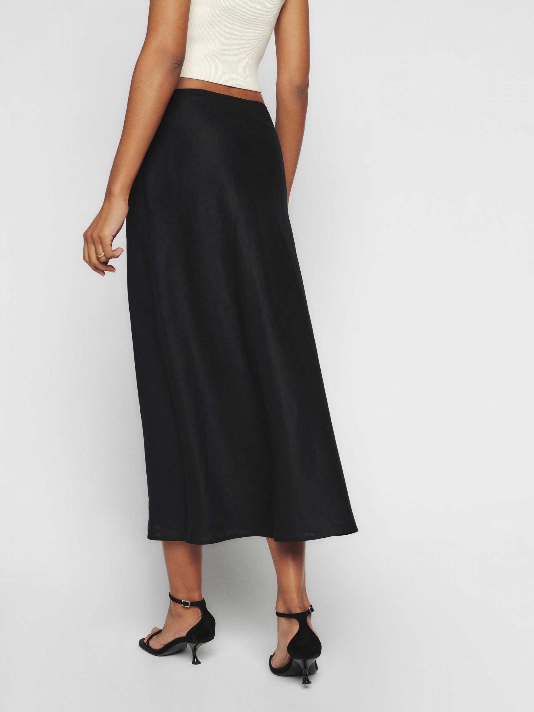 Women's Reformation Layla Linen Skirts Black | USA-012678