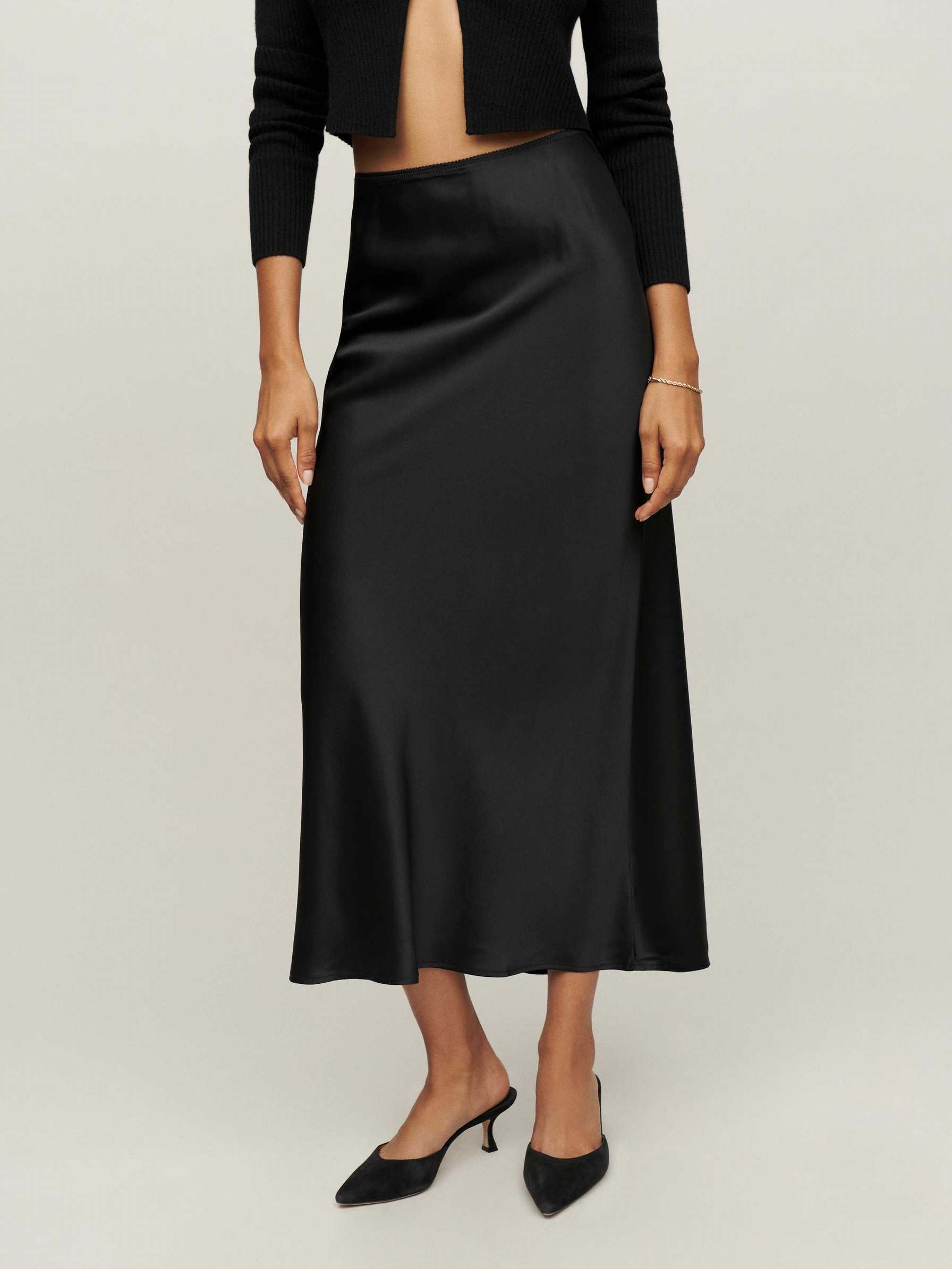 Women's Reformation Layla Silk Skirts Black | USA-801572