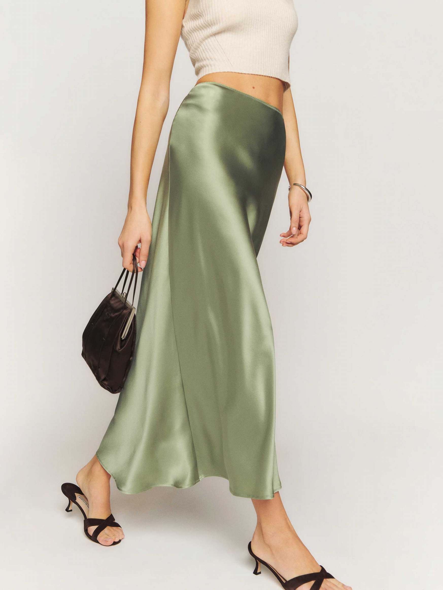 Women's Reformation Layla Silk Skirts Dark Green | USA-2105673