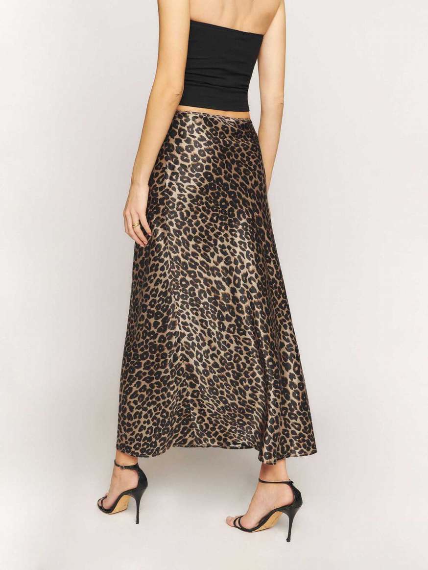 Women's Reformation Layla Silk Skirts Leopard | USA-357248