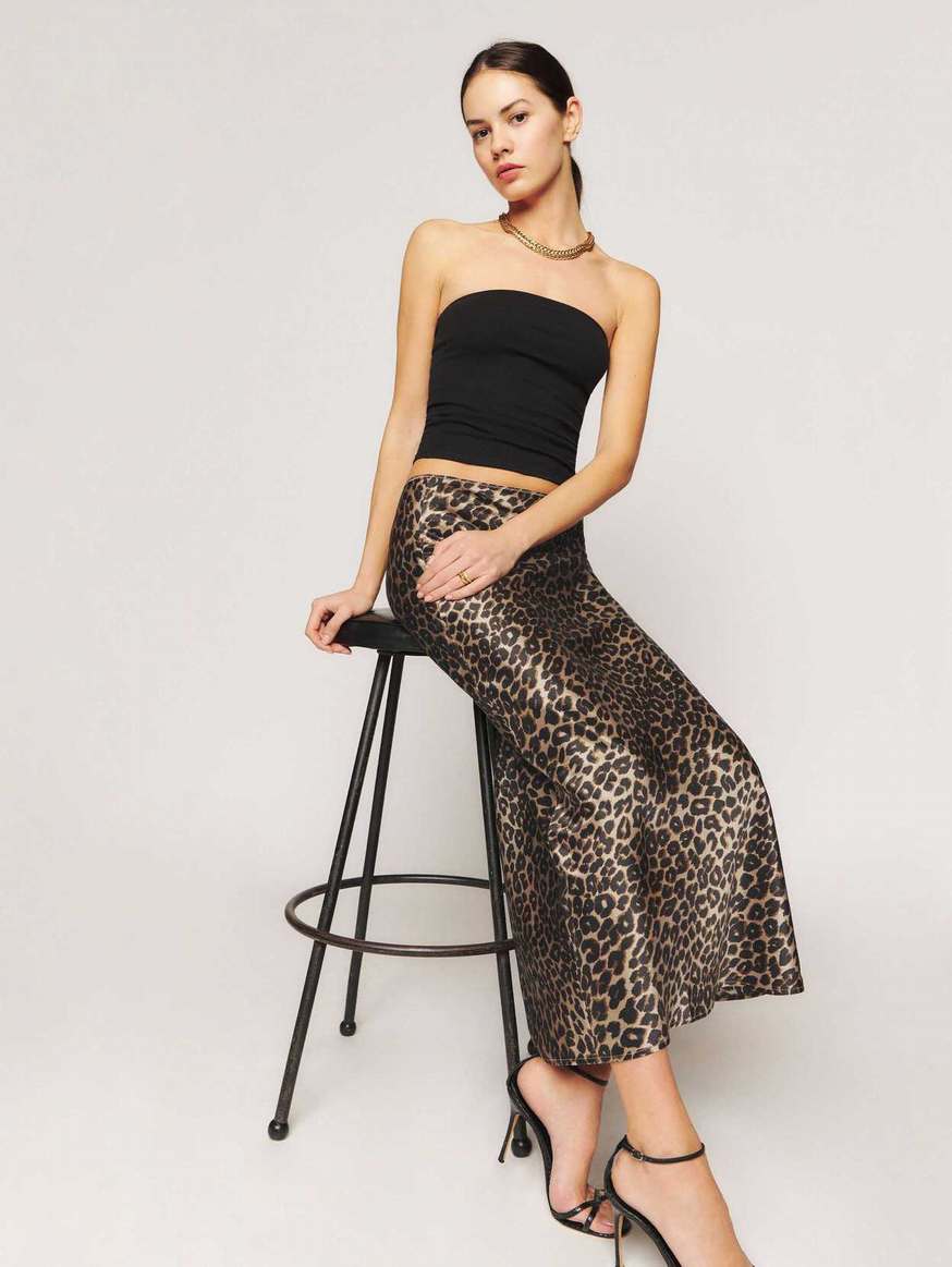 Women's Reformation Layla Silk Skirts Leopard | USA-357248