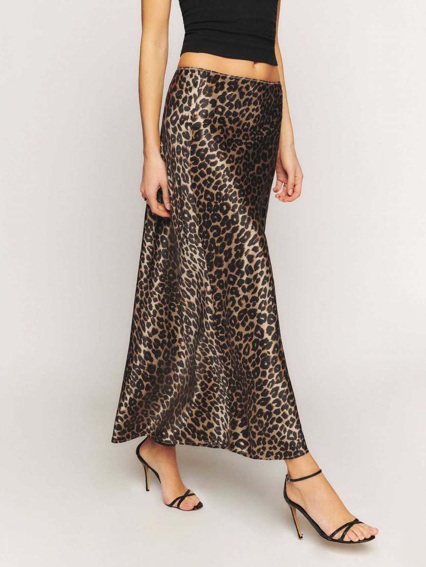 Women\'s Reformation Layla Silk Skirts Leopard | USA-357248