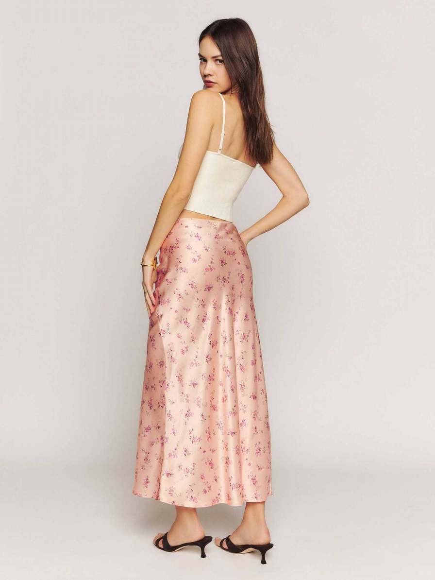 Women's Reformation Layla Silk Skirts Rose | USA-315428