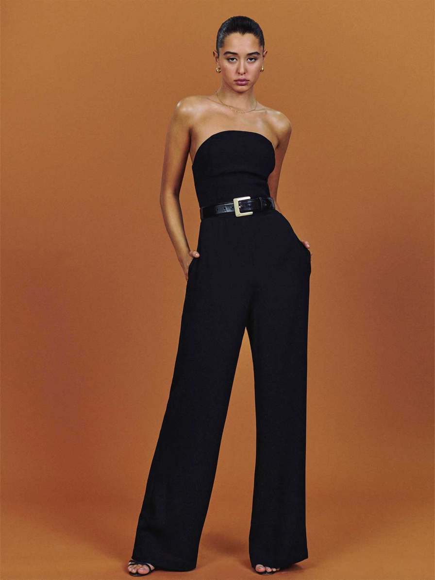 Women's Reformation Leia Jumpsuit Black | USA-3547026