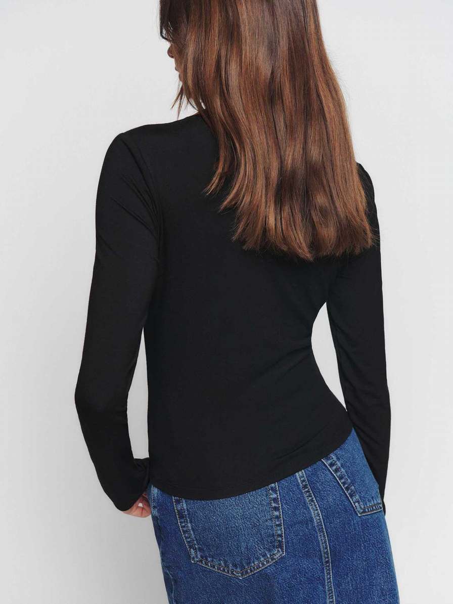 Women's Reformation Leland Knit Tops Black | USA-0321845