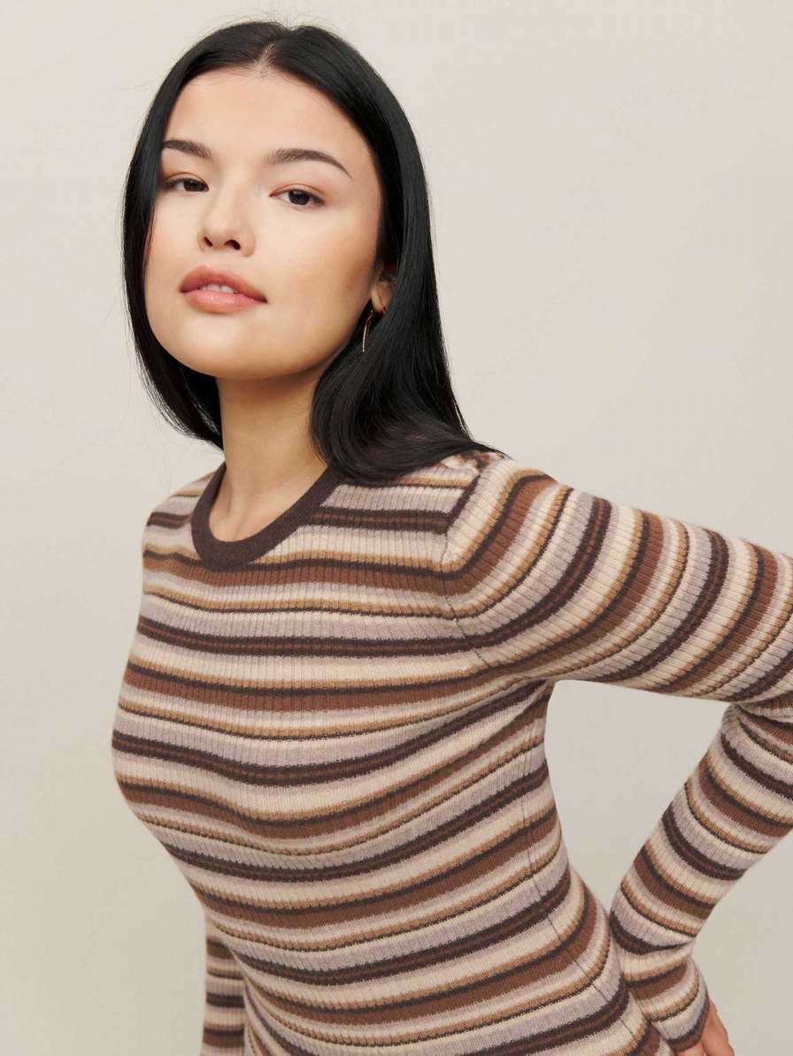 Women's Reformation Leone Cashmere Mini Dress Brown Stripes | USA-0768451