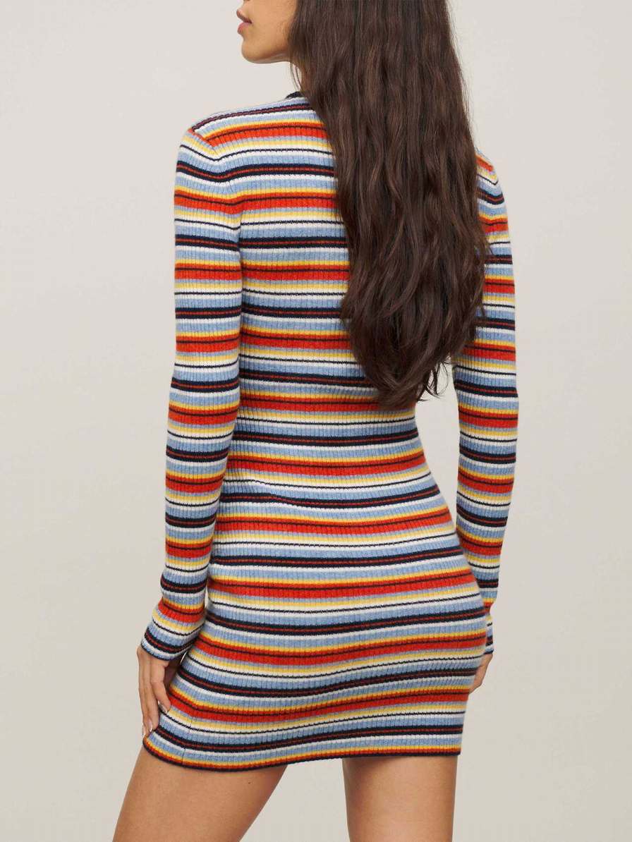 Women's Reformation Leone Cashmere Mini Dress Multicolor Stripes | USA-8503267