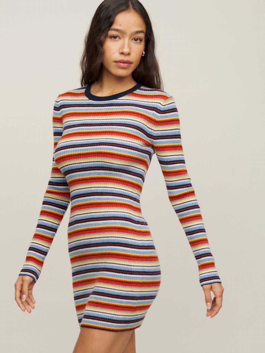 Women's Reformation Leone Cashmere Mini Dress Multicolor Stripes | USA-8503267