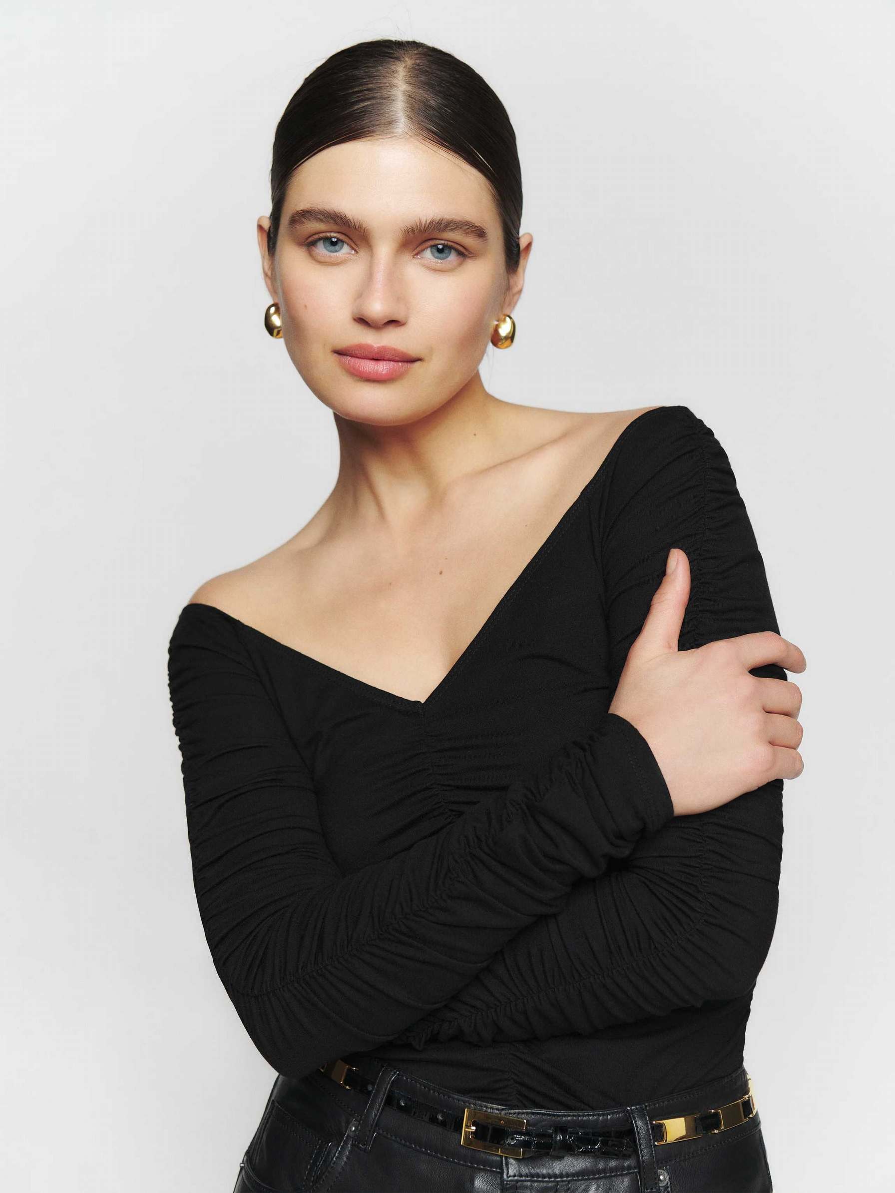 Women's Reformation Leonora Knit Tops Black | USA-1436087