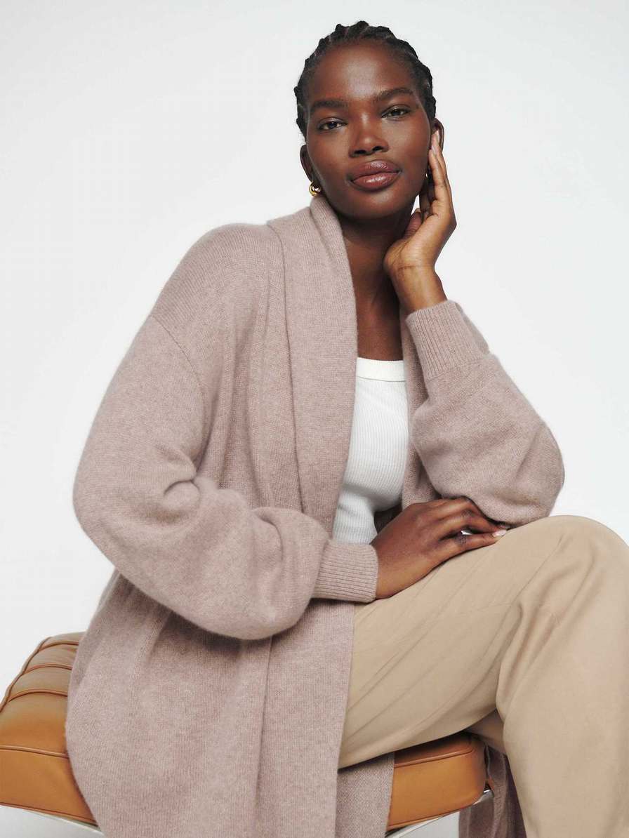 Women's Reformation Liam Cashmere Long Cardigan Beige | USA-560218