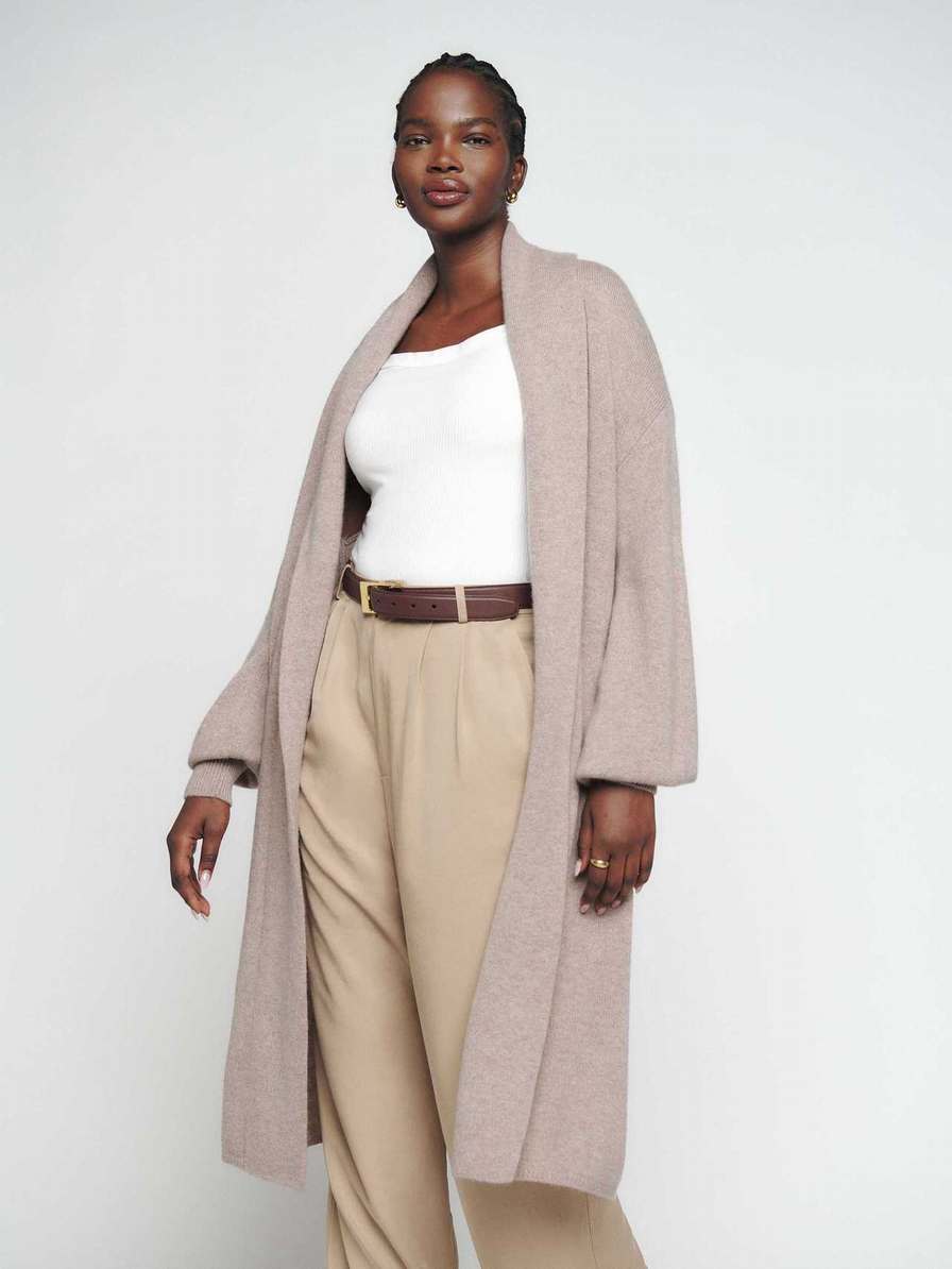 Women\'s Reformation Liam Cashmere Long Cardigan Beige | USA-560218