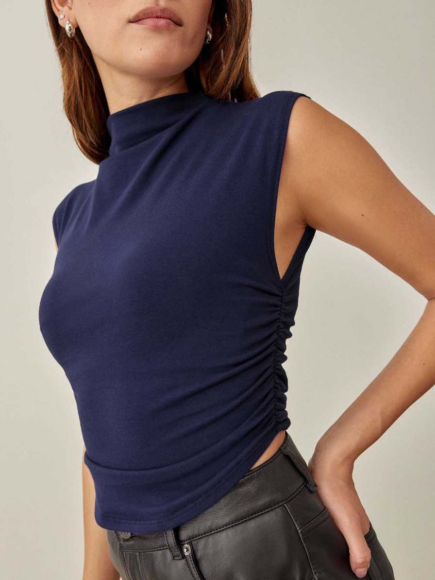 Women's Reformation Lindy Knit Tops Navy | USA-274601