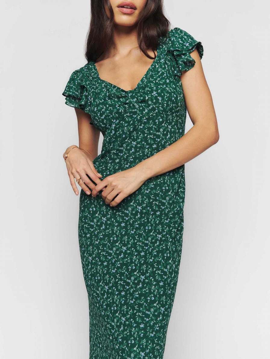 Women's Reformation Lisola Dress Dark Green | USA-3175046