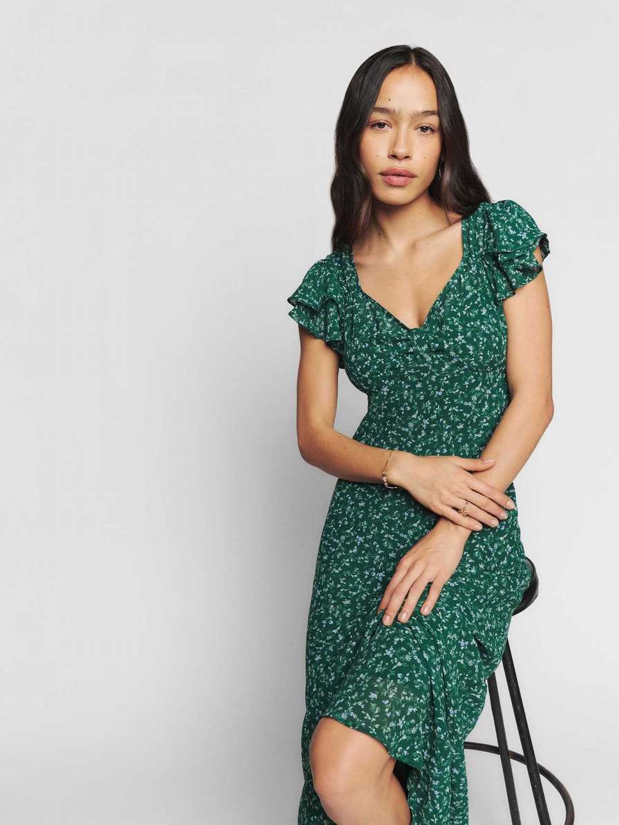 Women's Reformation Lisola Dress Dark Green | USA-3175046