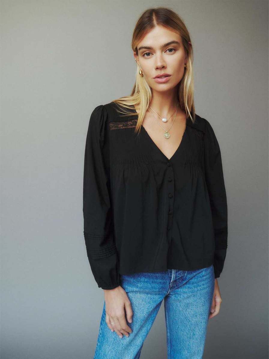 Women's Reformation Livvy Tops Black | USA-476238