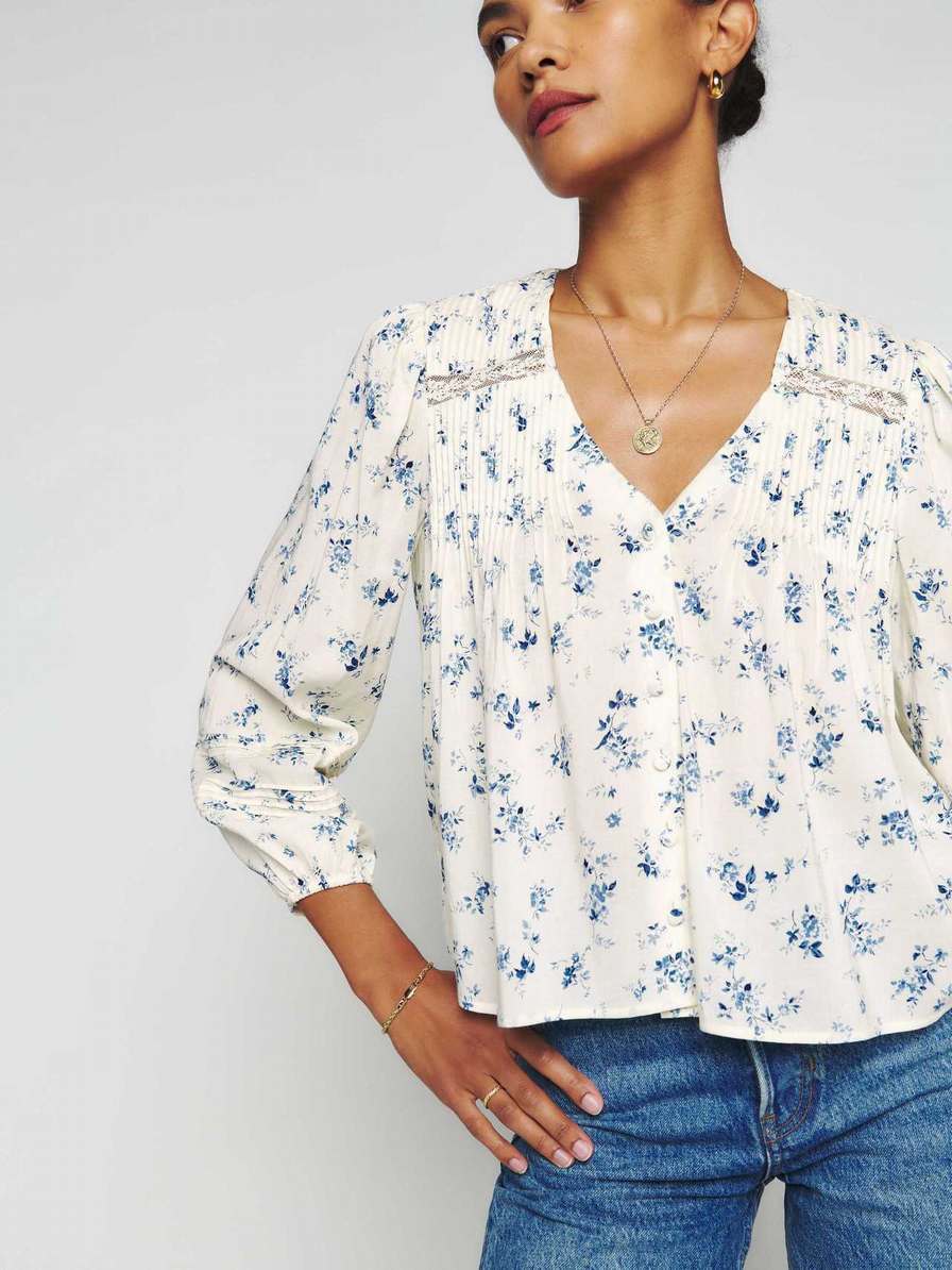 Women's Reformation Livvy Tops Light Blue | USA-108437