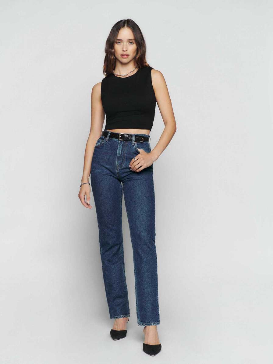 Women's Reformation Liza Ultra High Rise Straight Jeans Blue | USA-023684