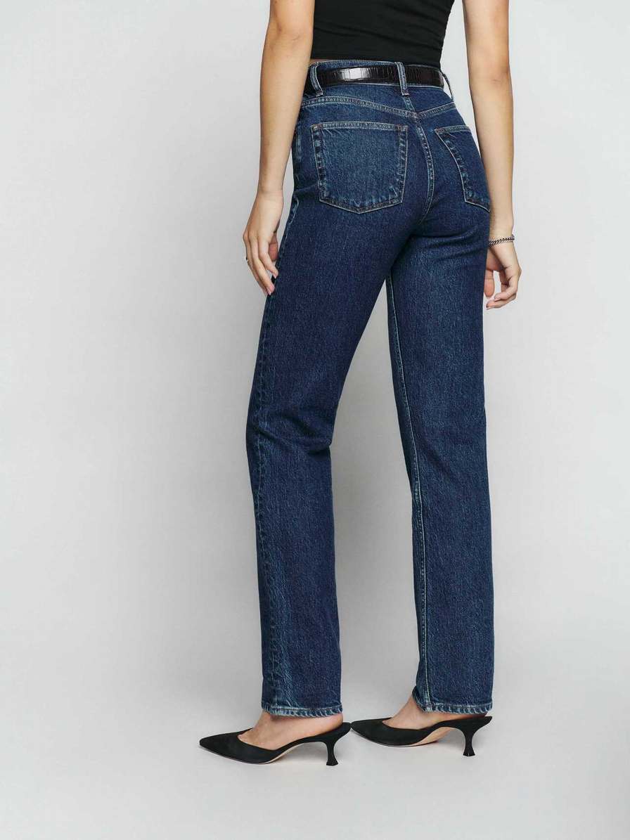 Women's Reformation Liza Ultra High Rise Straight Jeans Blue | USA-023684