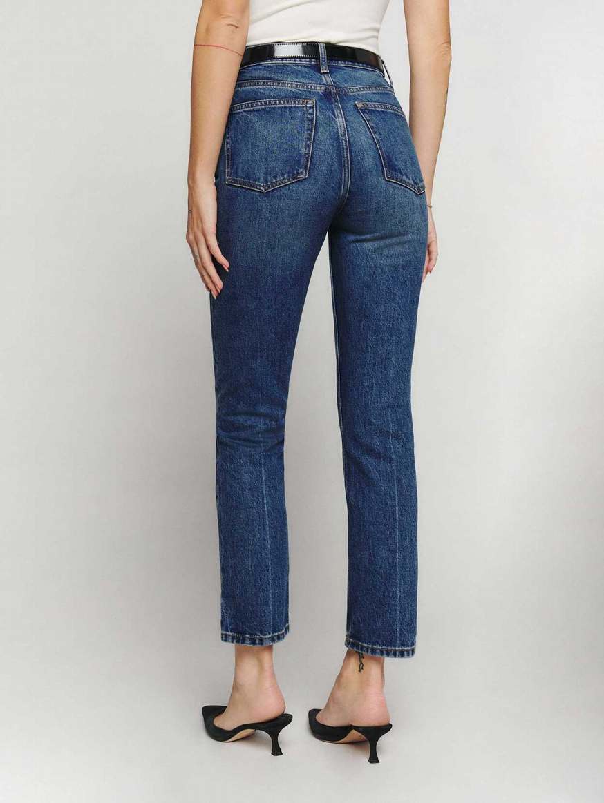 Women's Reformation Liza Ultra High Rise Straight Cropped Jeans Blue | USA-1543802