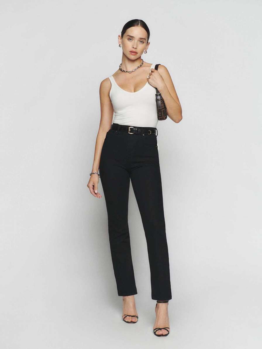 Women's Reformation Liza Ultra High Rise Straight Jeans Black | USA-1784263