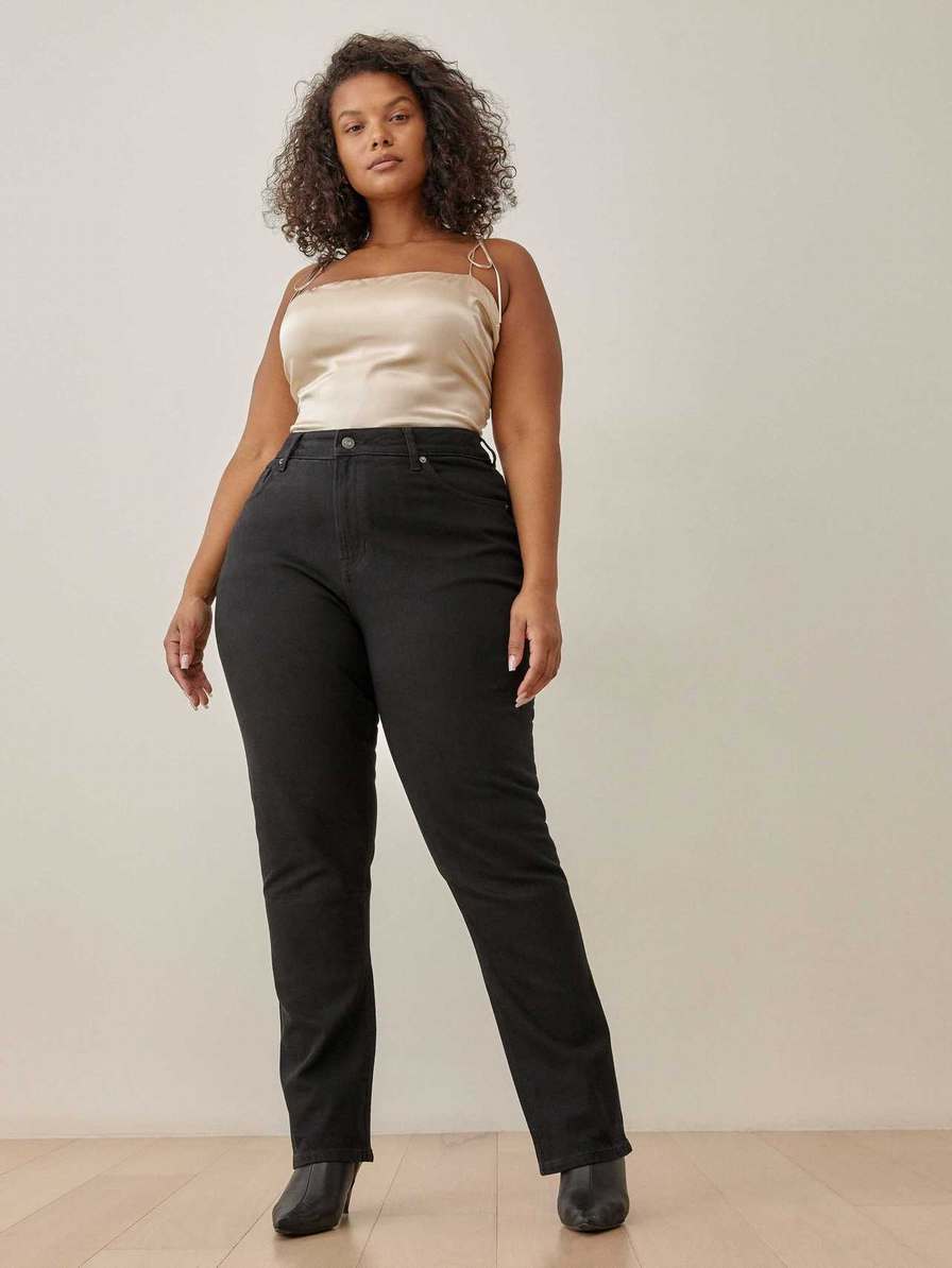 Women's Reformation Liza Ultra High Rise Straight Jeans Black | USA-4725160